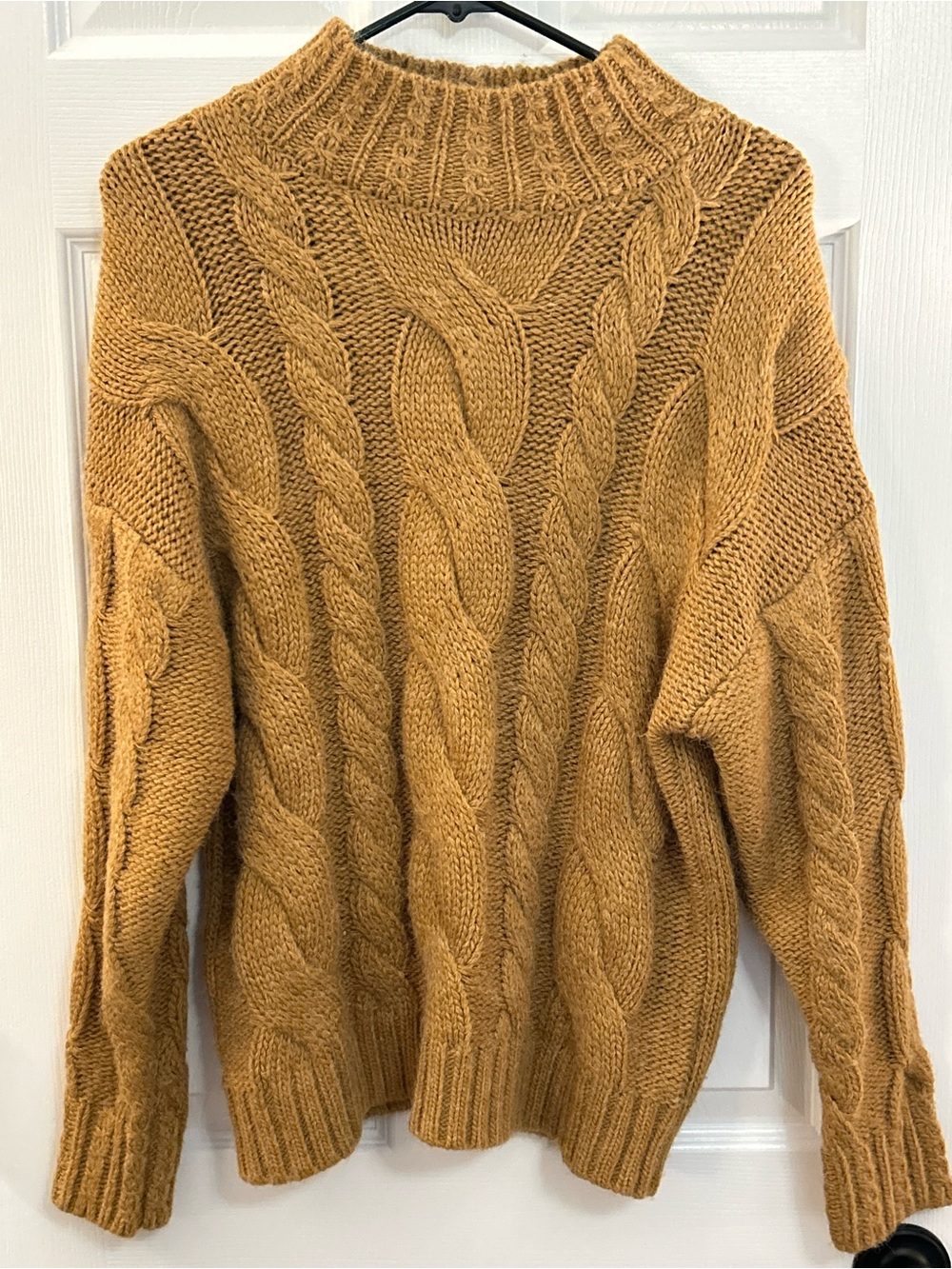 For The Republic Camel Brown Chunky Cable Knit Mock Neck Sweater Size Large